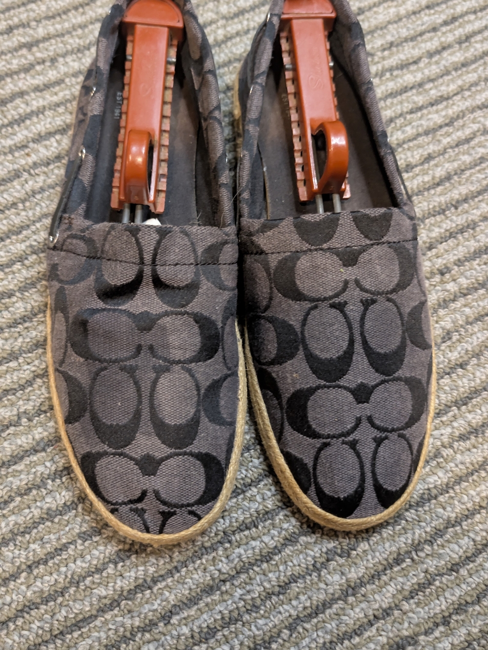 COACH Mellow Signature Jacquard Espadrille Flats Black Charcoal Slip On Loafers